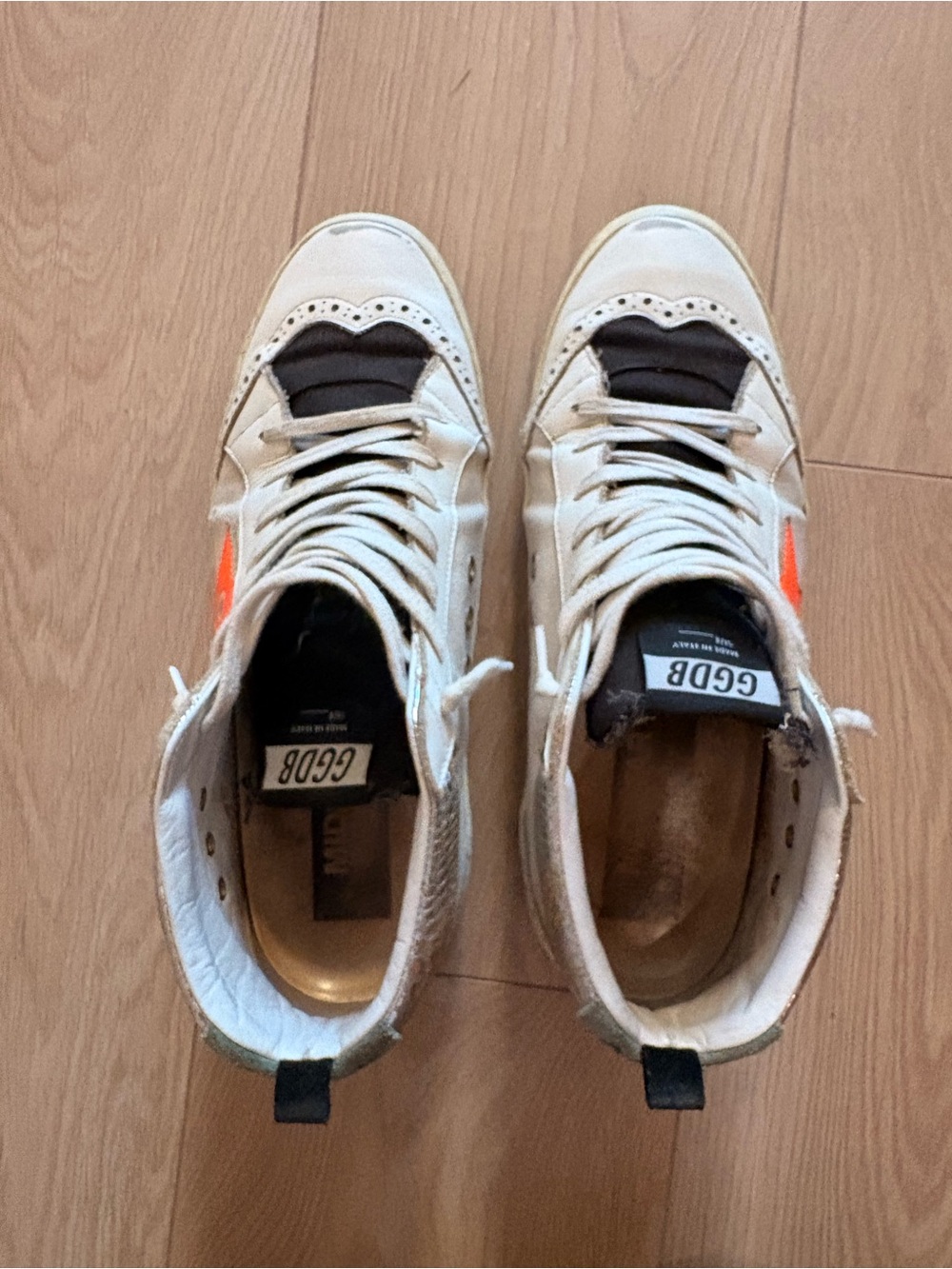 Golden Goose Mid-Star Sneakers with Orange Accent